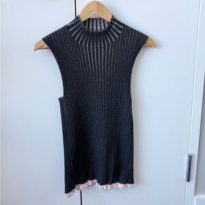 Burberry Two Tone Sleeveless Ribbed Sweater in Dark Grey/Pink SP